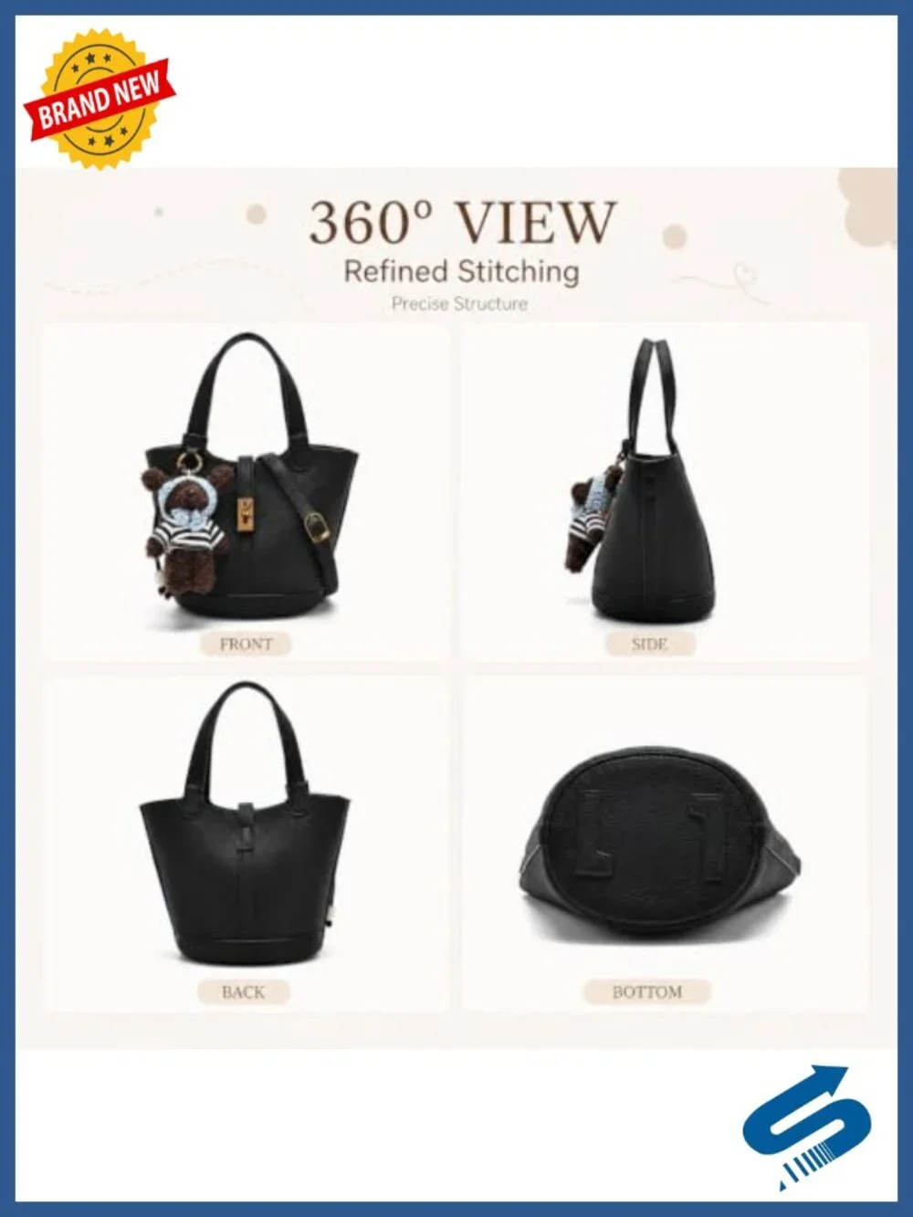 Mini Pebbled PU Leather Bucket Tote Crossbody Handbag with Lock and Charm